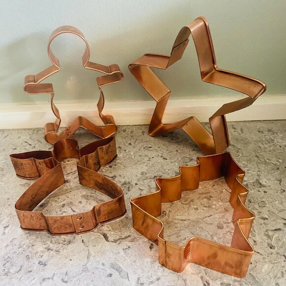 Copper Cookie Cutter set of 4 Vintage Christmas Cookies Oversized Large Sugar Co - Picture 1 of 6